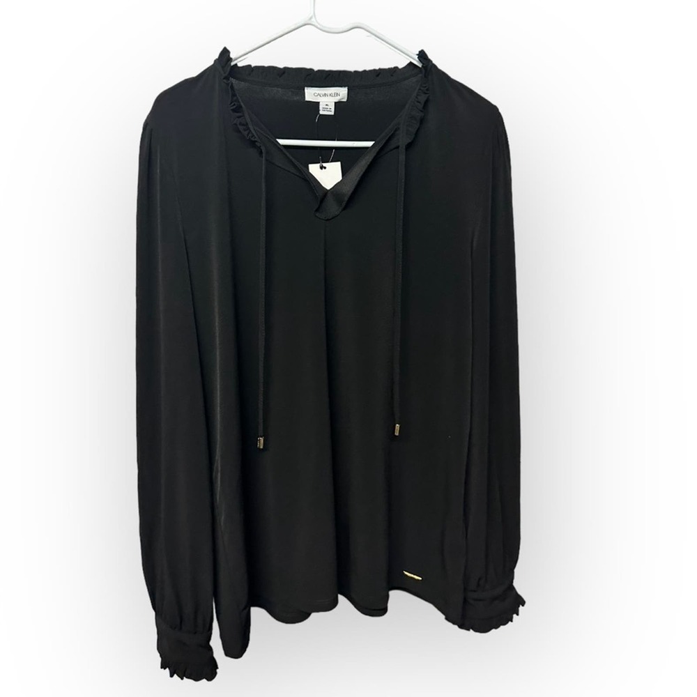 Calvin Klein Black Long Sleeve Tie-Neck Blouse
